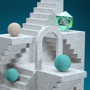 Floating abstract island of stairs